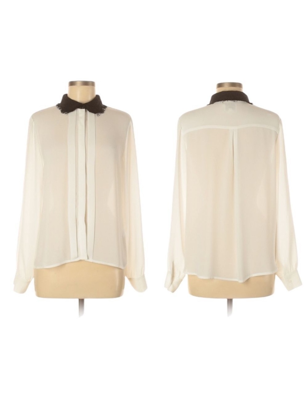 GREYLIN Sheer White Pleated Lace Collar Blouse M